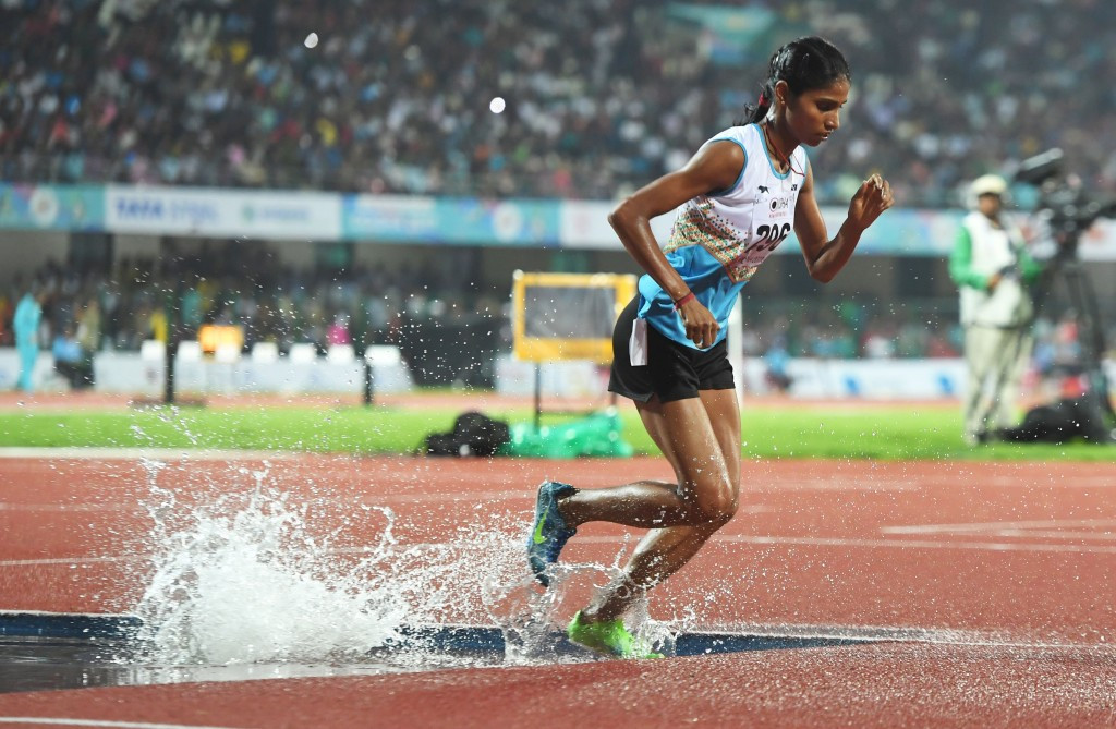 Sudha Singh delighted the home crowd by claiming gold in the women's 3,000m steeplechase ©Getty Images