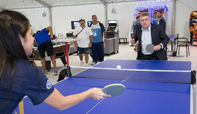 IOC President Thomas Bach, picture in the Athletes' Village during the Pan American Games, spoke with officials about a possible bid during his visit ©IOC/Ian Jones