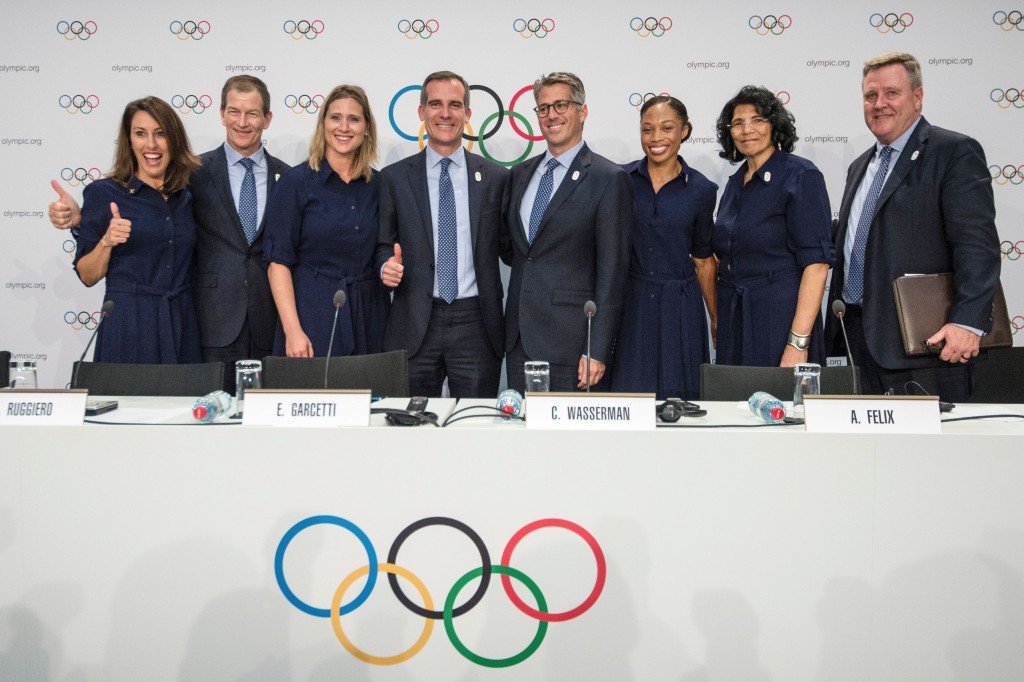 Los Angeles' bid team pictured after their presentation ©Getty Images