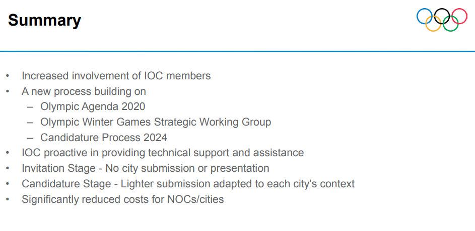 A summary of the approved IOC proposals to reform the candidature process ©IOC