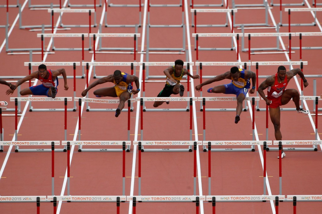 American David Oliver won a re-run men's 110m hurdles final ©Getty Images