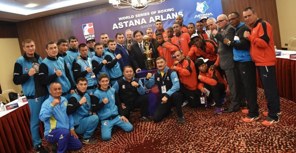 Astana Arlans Kazakhstan and Cuba Domadores weigh-in for World Series of Boxing final