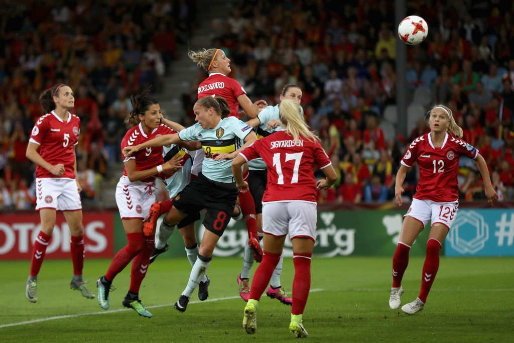  Sanne Troelsgaard, centre top, scored the only goal of the game as Denmark beat Belgium ©Getty Images