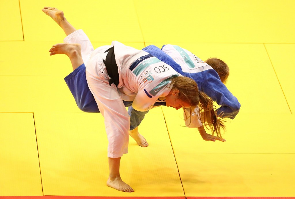 Leah Grosvenor, blue, was among four English judokas to take gold today ©Getty Images