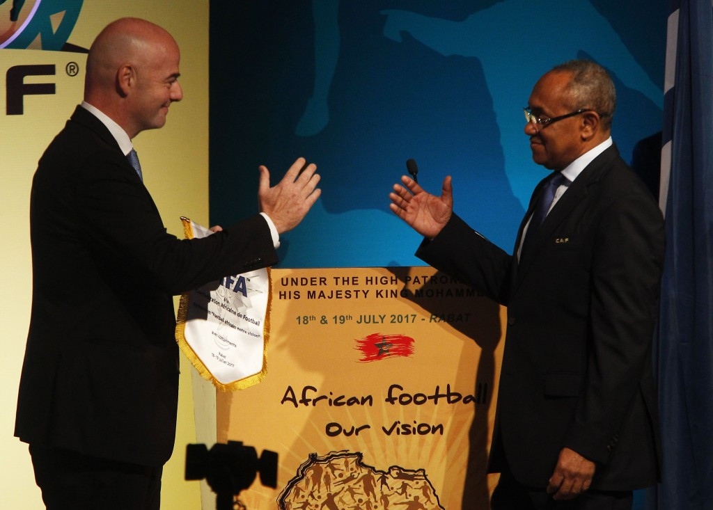 FIFA President Gianni Infantino and CAF head Ahmad were in attendance at the symposium ©Getty Images