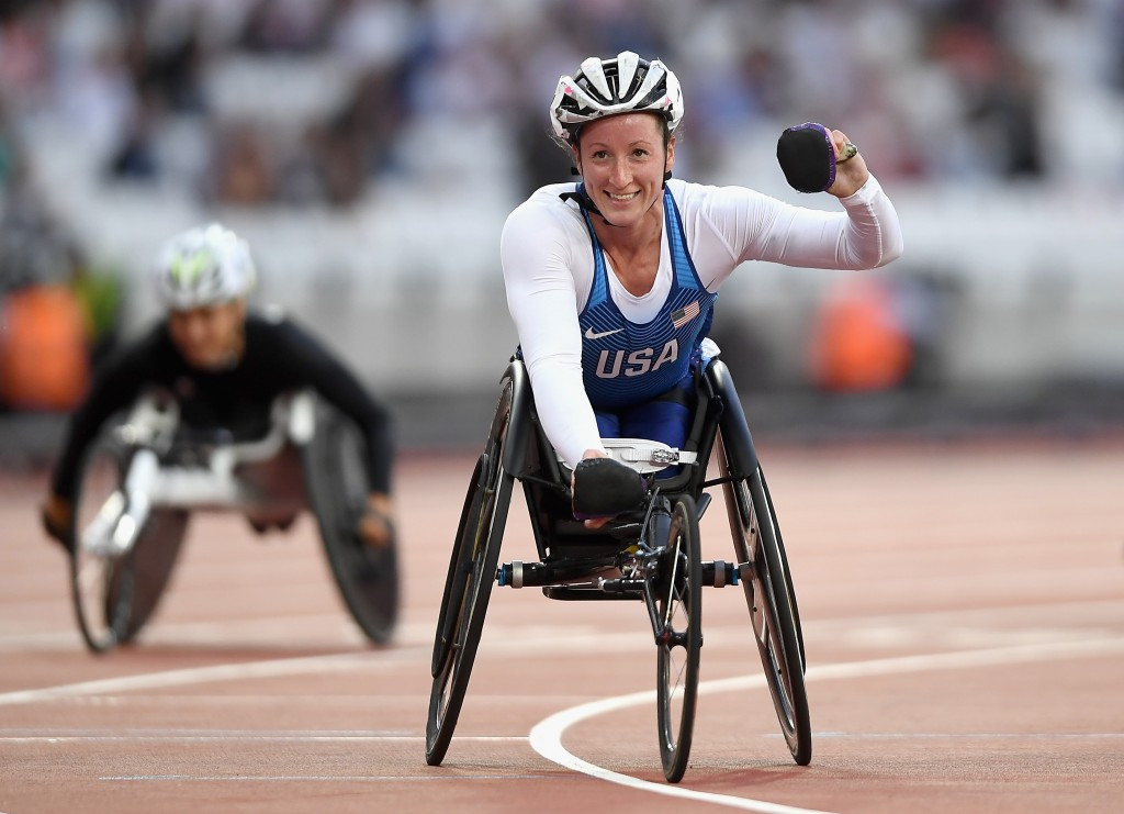 America's Tatyana McFadden made it four victories from the four events in which she has competed at the World Para Athletics Championships in London with victory in the T54 800m ©Getty Images