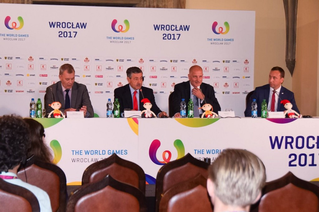 José Perurena López, second from left, praised the venues during a press conference ©IWGA
