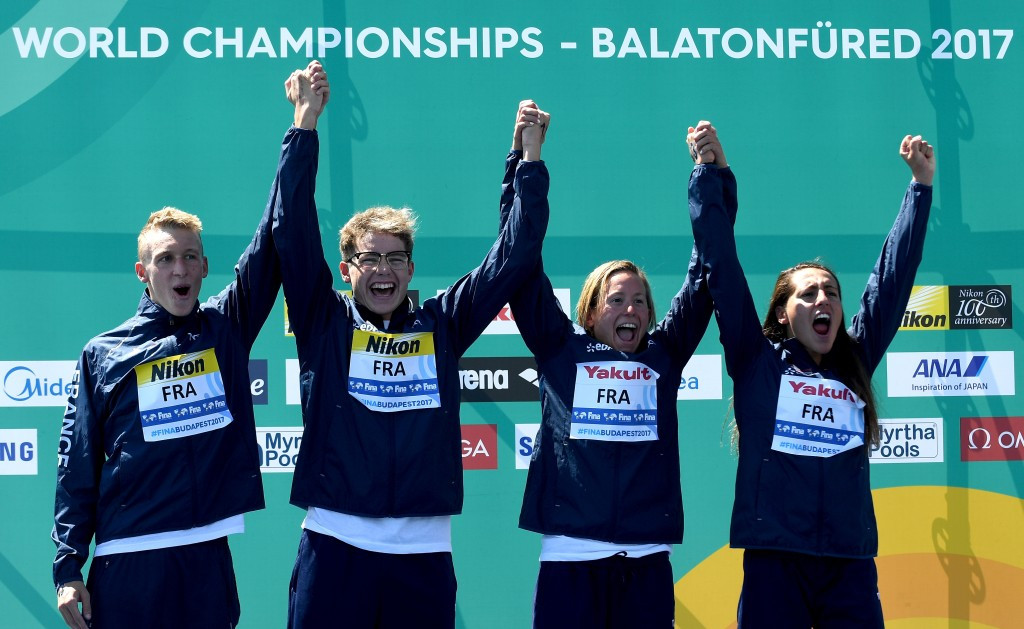 France won the open water swimming mixed relay title ©Getty Images