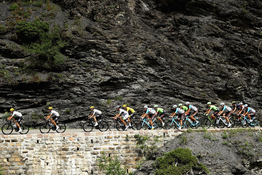 Chris Froome, centre, remained in yellow after a stage ending with 14km of climbing ©Getty Images
