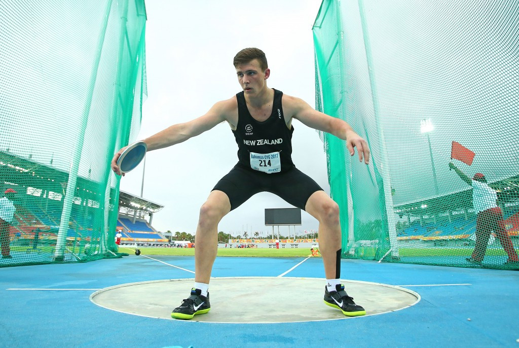 New Zealand's Connor Bell, who is trained by Dame Valerie Adams, won the boys' discus ©Getty Images