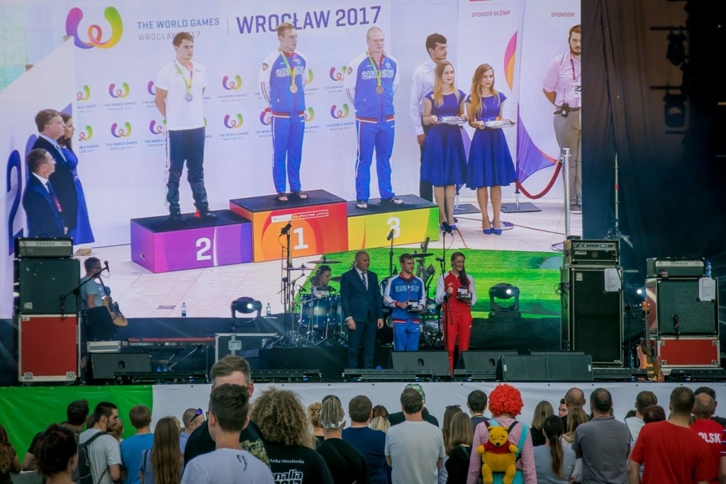 The duo were presented with a Tissot watch during a ceremony at The World Games Plaza ©IWGA