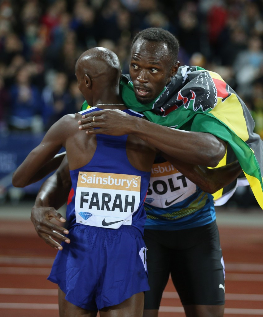 Mo Farah and Usain Bolt made winning returns to the scene of their Olympic glory