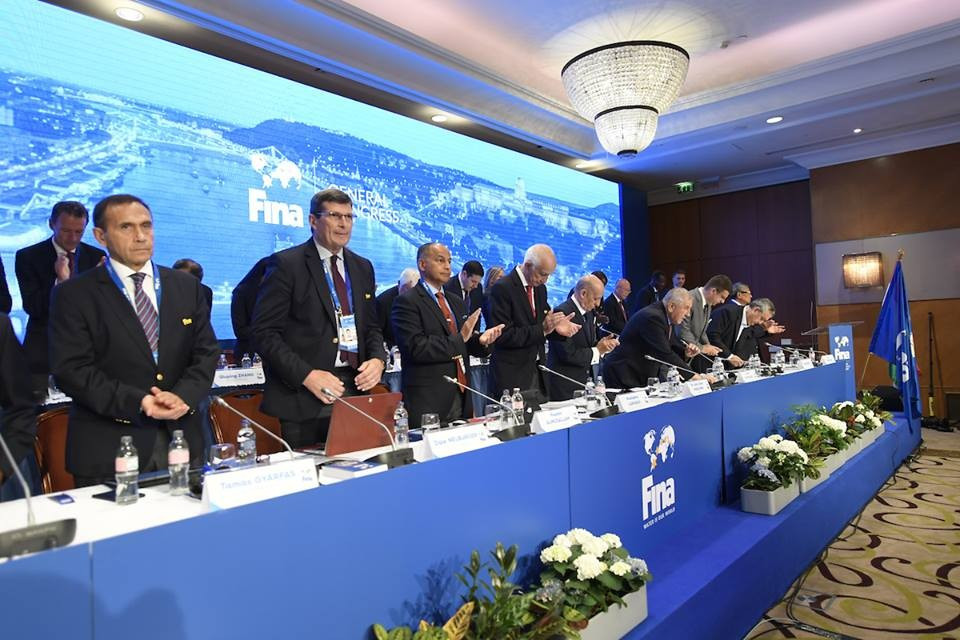Kuwait's Husain Al-Musallam, third from left, was elected as senior FINA vice-president even after a number of damaging allegations were made about him ©FINA