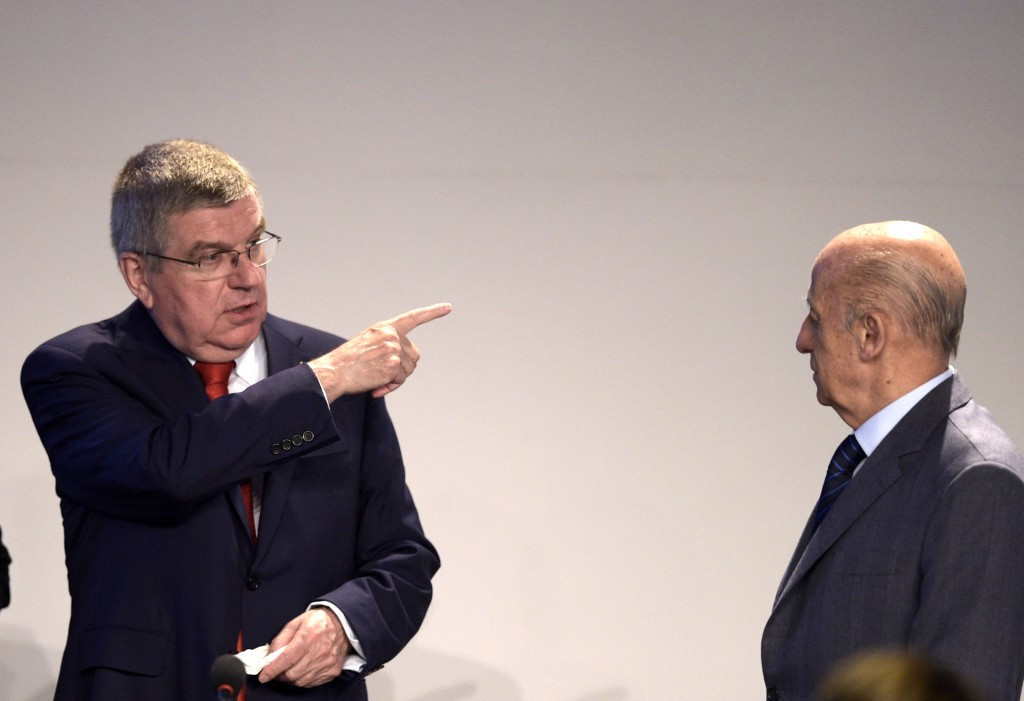 Julio Maglione has a different view of age limits to the IOC, whose President Thomas Bach, left, arrived here this evening ©Getty Images