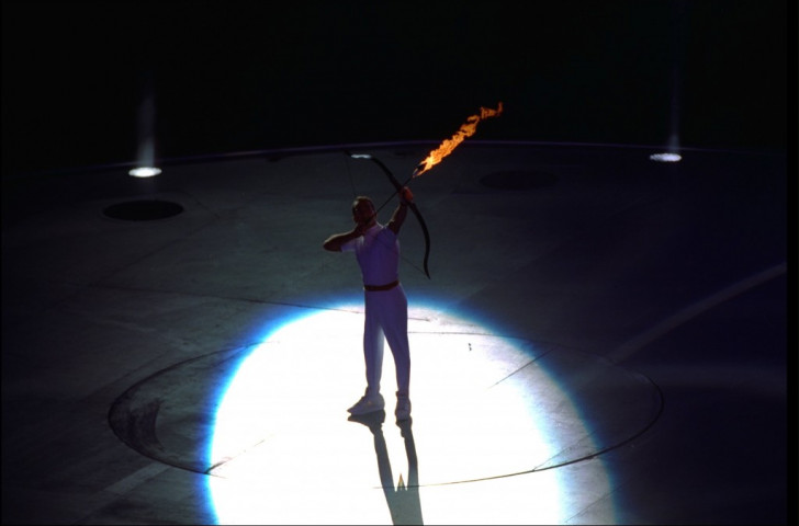Paralympic archer Antonio Rebollo takes aim before igniting the Olympic Cauldron at the Opening Ceremony of the 1992 Barcelona Games, which took place 25 years ago on Tuesday ©Getty Images