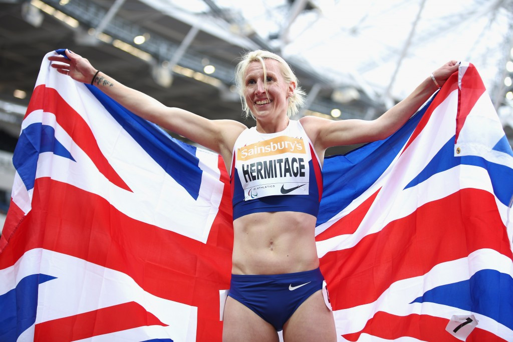Great Britain's Georgina Hermitage celebrates winning the women's 400m T37 race ©Getty Images 