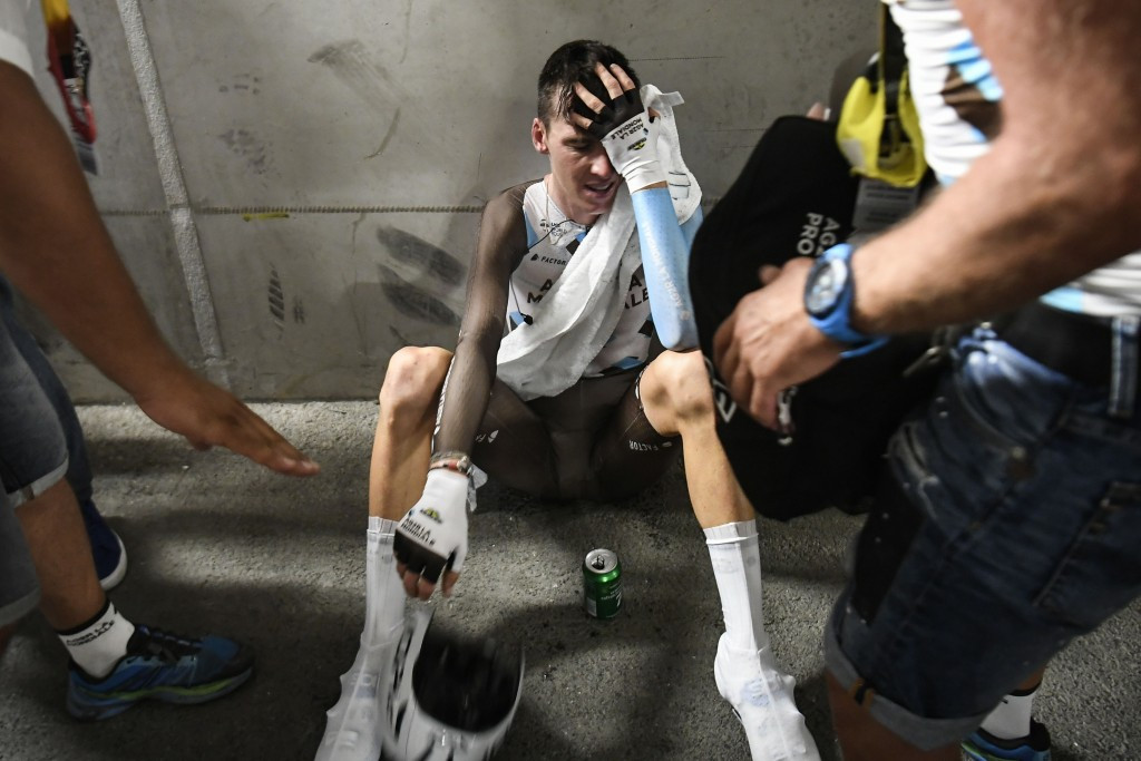 This post-time trial image of Romain Bardet, when he realised he would not be the first home rider since Bernard Hinault 32 years ago to win the Tour de France, was one of the defining images of this year's event ©Getty Images
