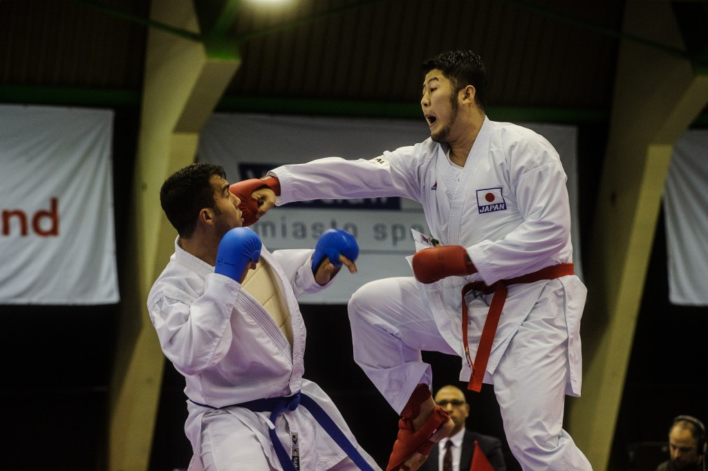 Hideyoshi Kagawa, right, won one of Japan's two karate gold medals today ©IWGA