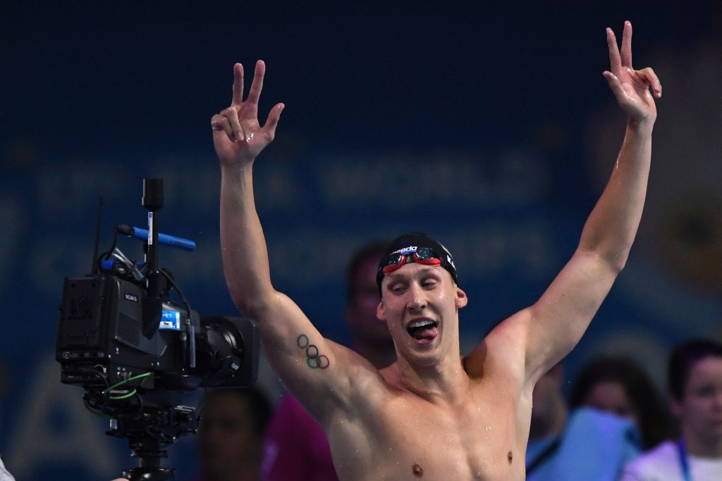 Chase Kalisz helped the United States to a hat-trick of gold medals at the FINA World Championships in Budapest today ©Getty Images