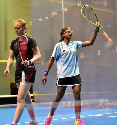 Malaysia's Sivasangari Subramaniam, right, sealed her country's place in the final ©WSF