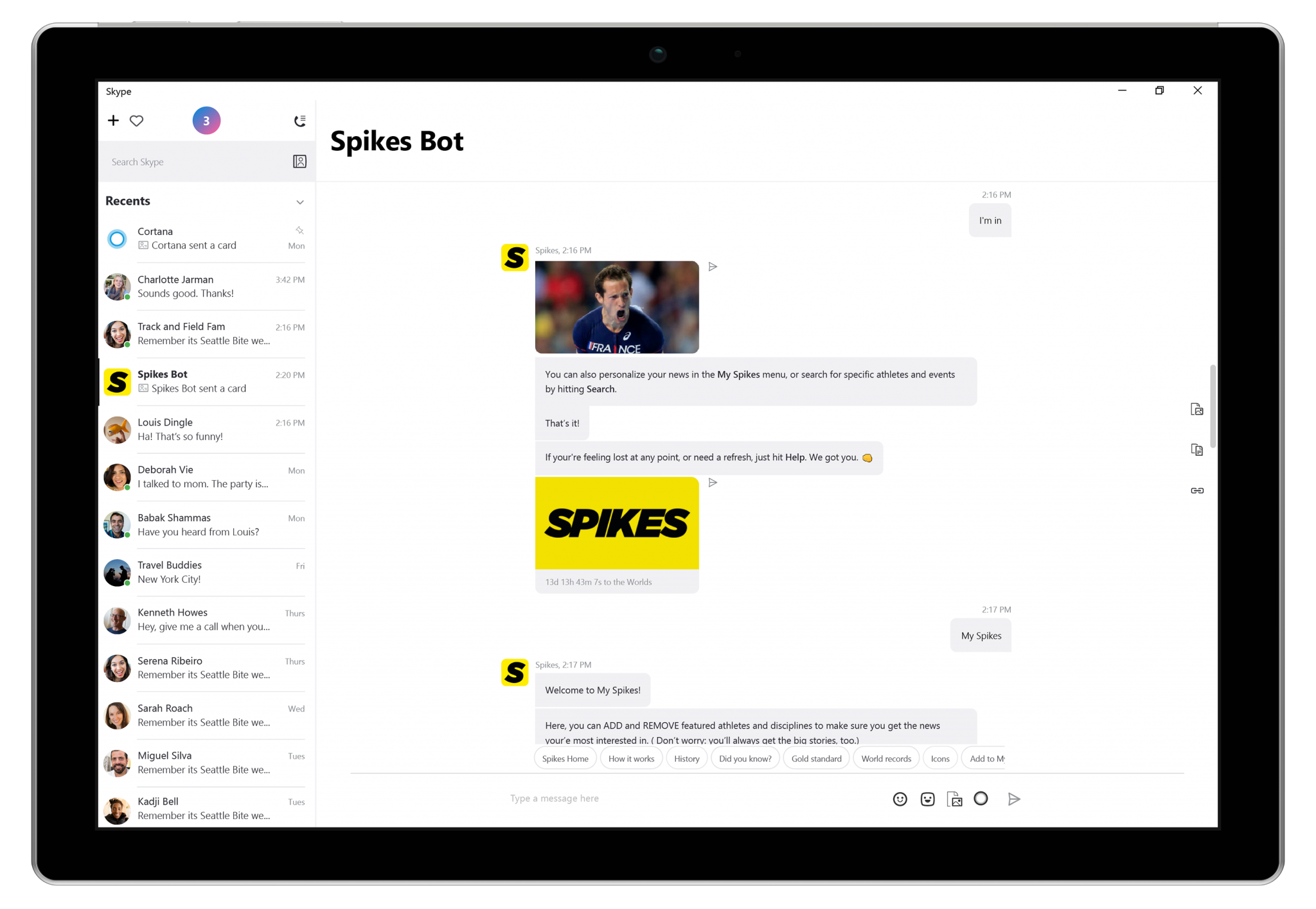 The Spikes Bot has been launched via Skype through the partnership with the IAAF ©IAAF/Spikes Bot