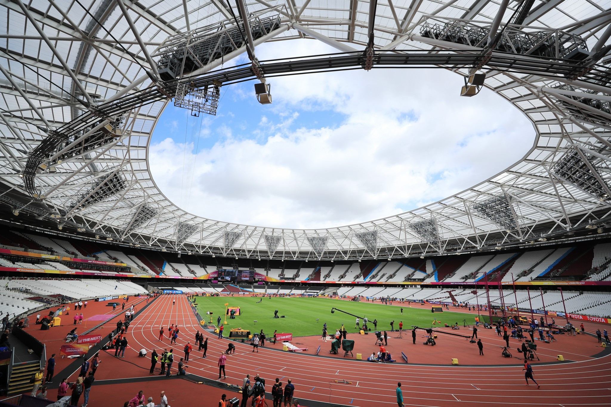 The finishing touches were being made to the Olympic Stadium today prior to the start of competition tomorrow ©Getty Images