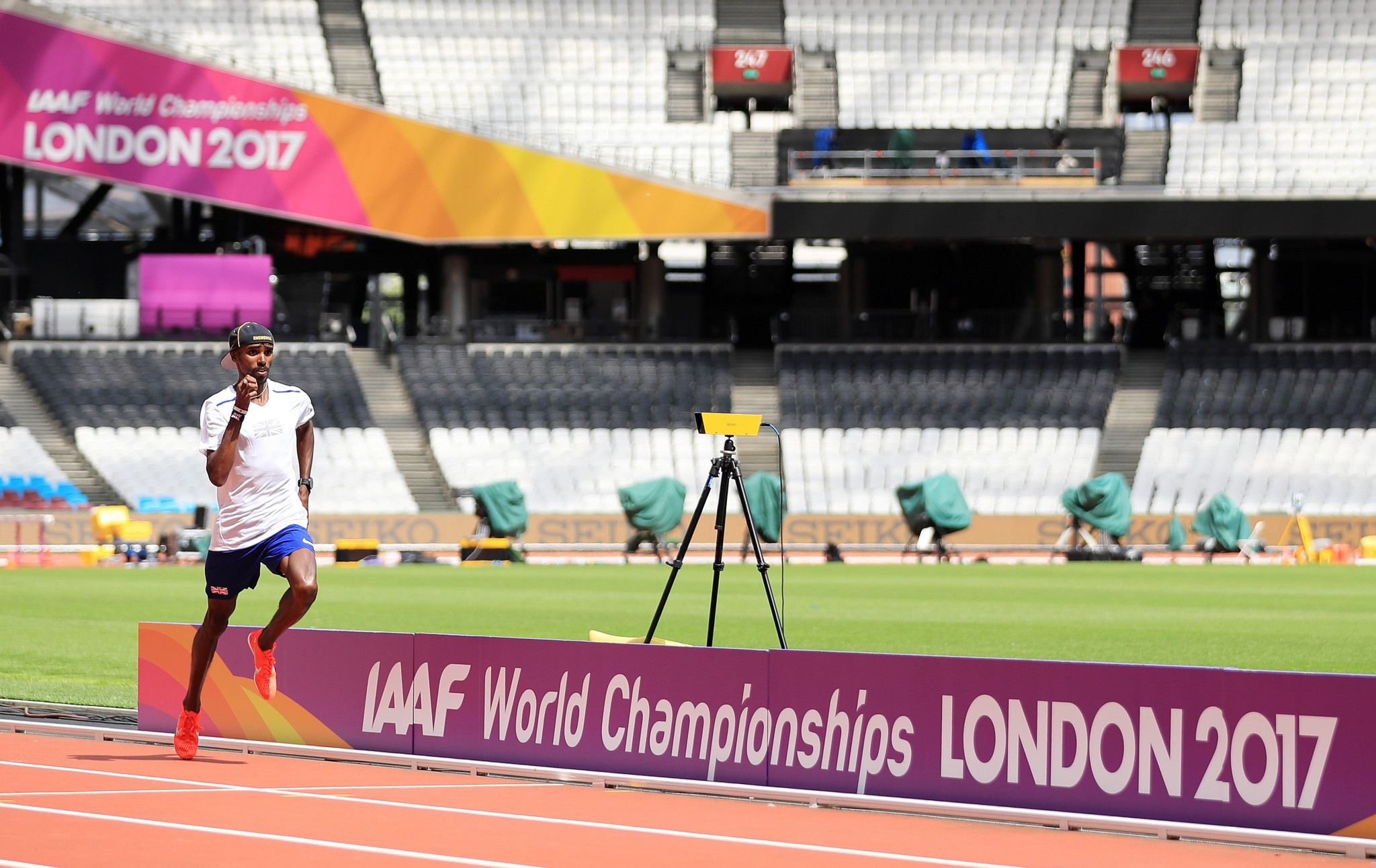 Sir Mo Farah was also put through his paces as he prepares to defend his 10,000m crown tomorrow ©Getty Images