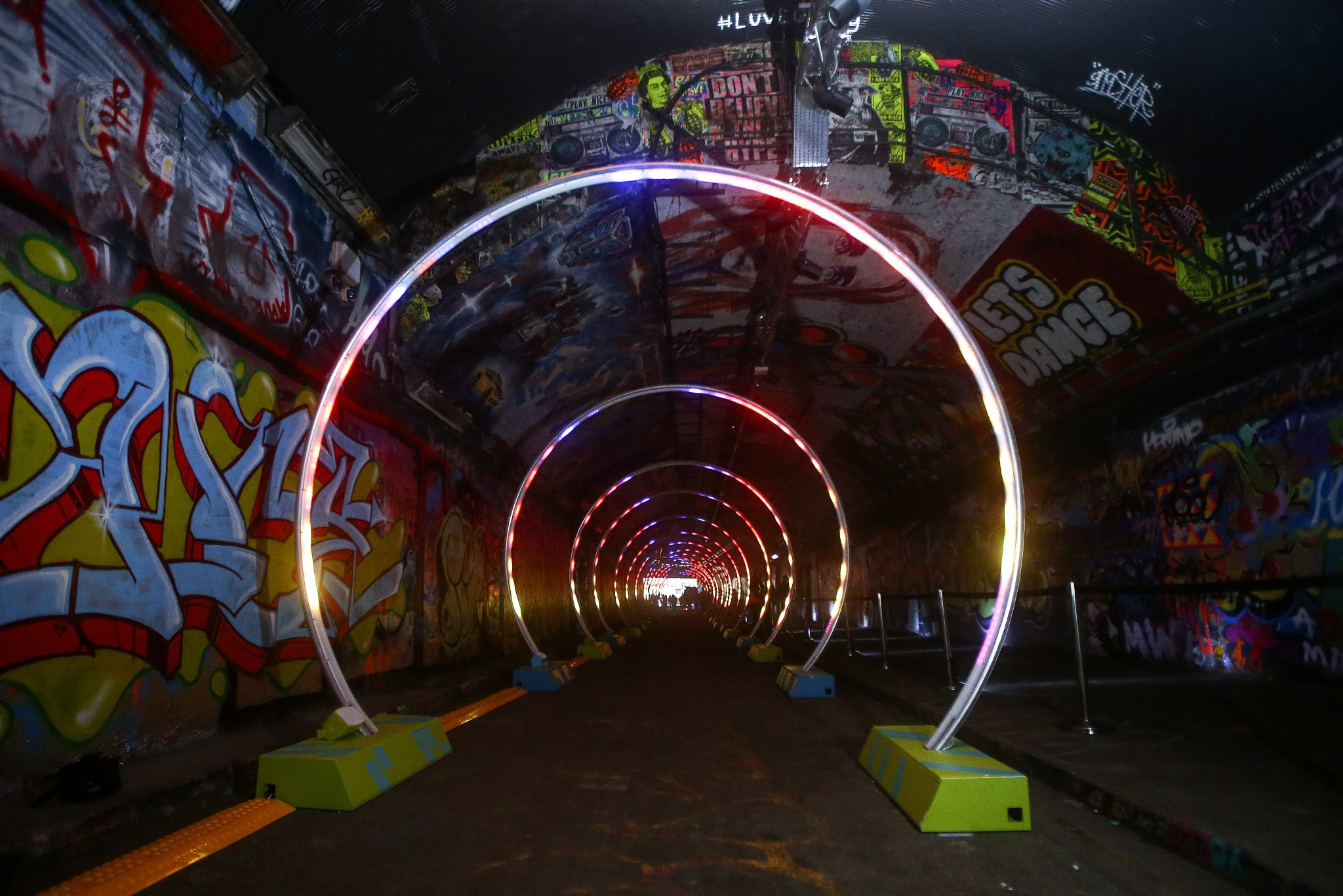 An LED tunnel has been unveiled as part of Asics' Run the Tube campaign ©Getty Images