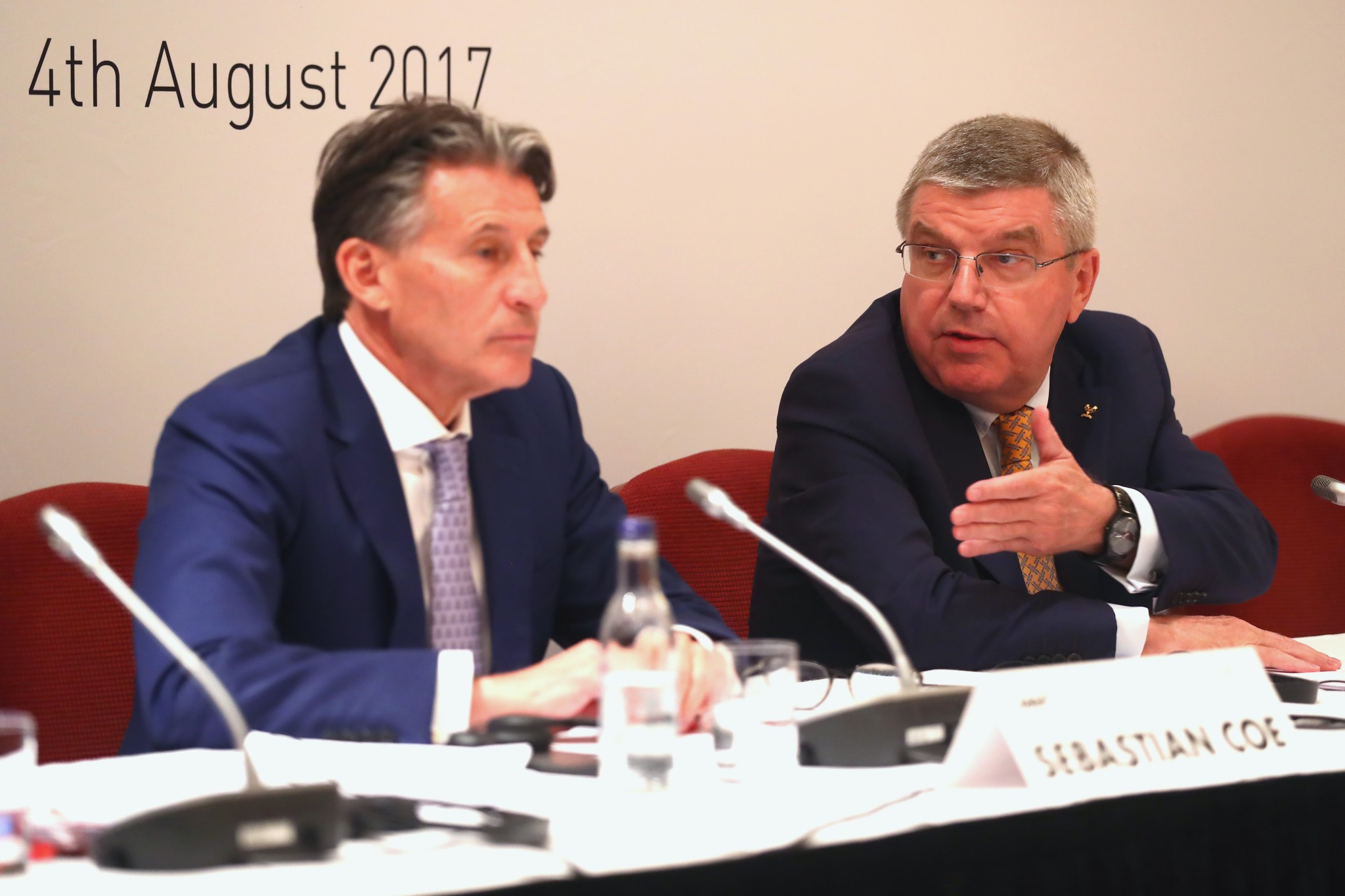 Sebastian Coe, left, and Thomas Bach claim to have discussed the issue of IOC membership ©Getty Images