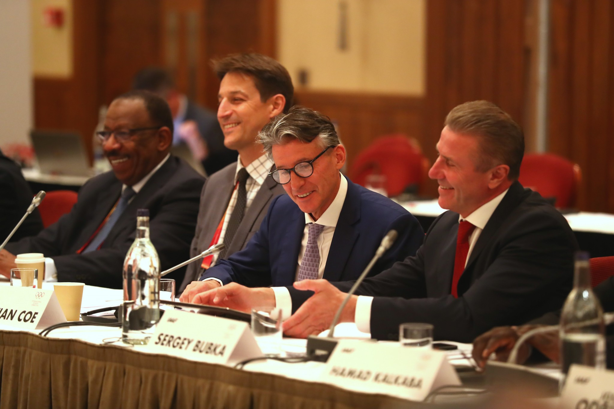 Sebastian Coe, second right, claims to be prioritising ongoing reforms within the IAAF ©Getty Images