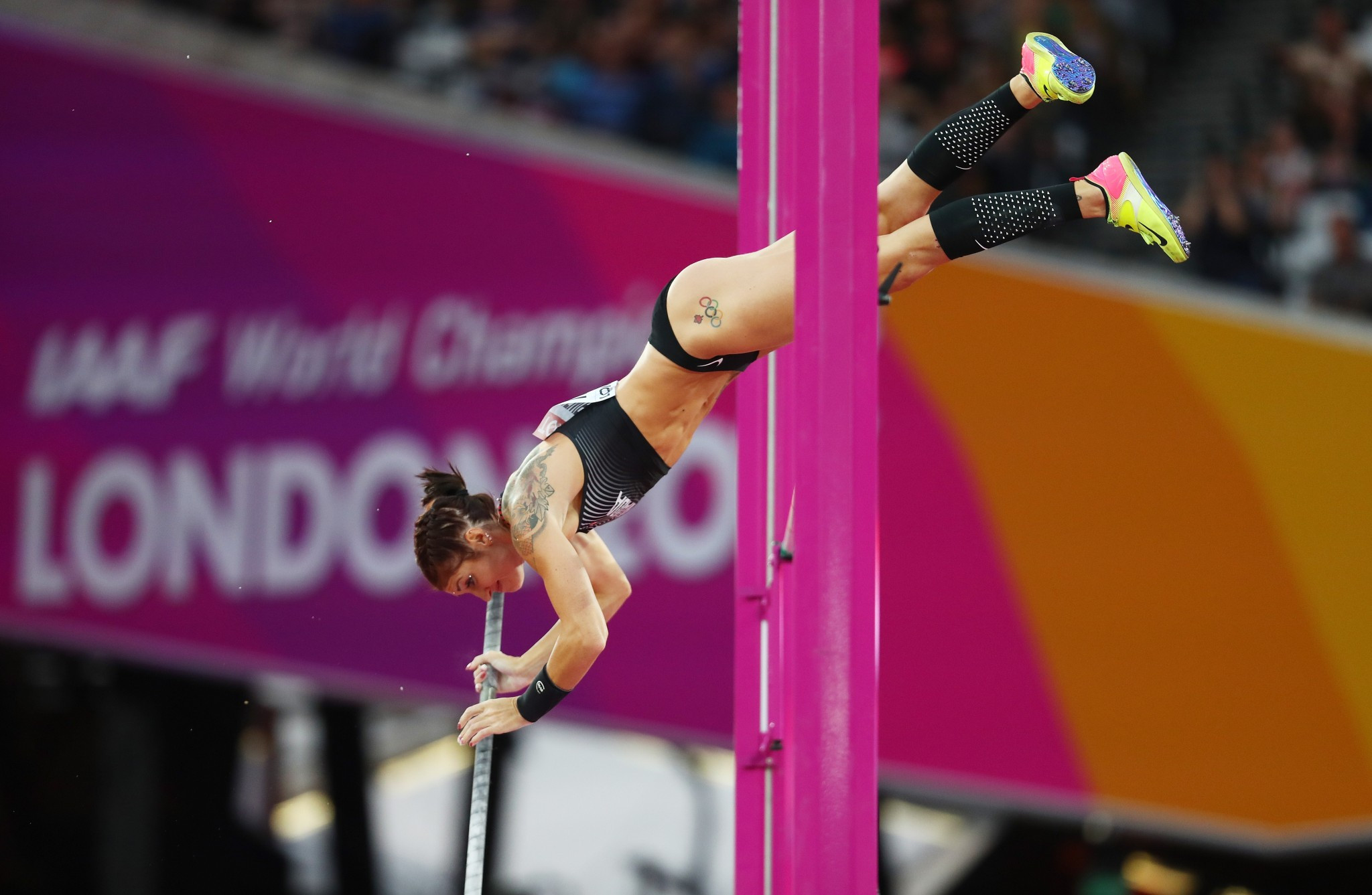 Alysha Newman of Canada competes in the women's pole vault qualification