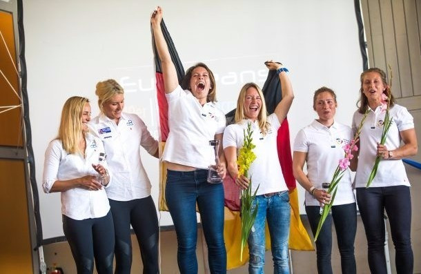 Germany Tina Lutz and Susan Beuke won gold in the 49erFX class ©Tomas Moya/Sailing Energy