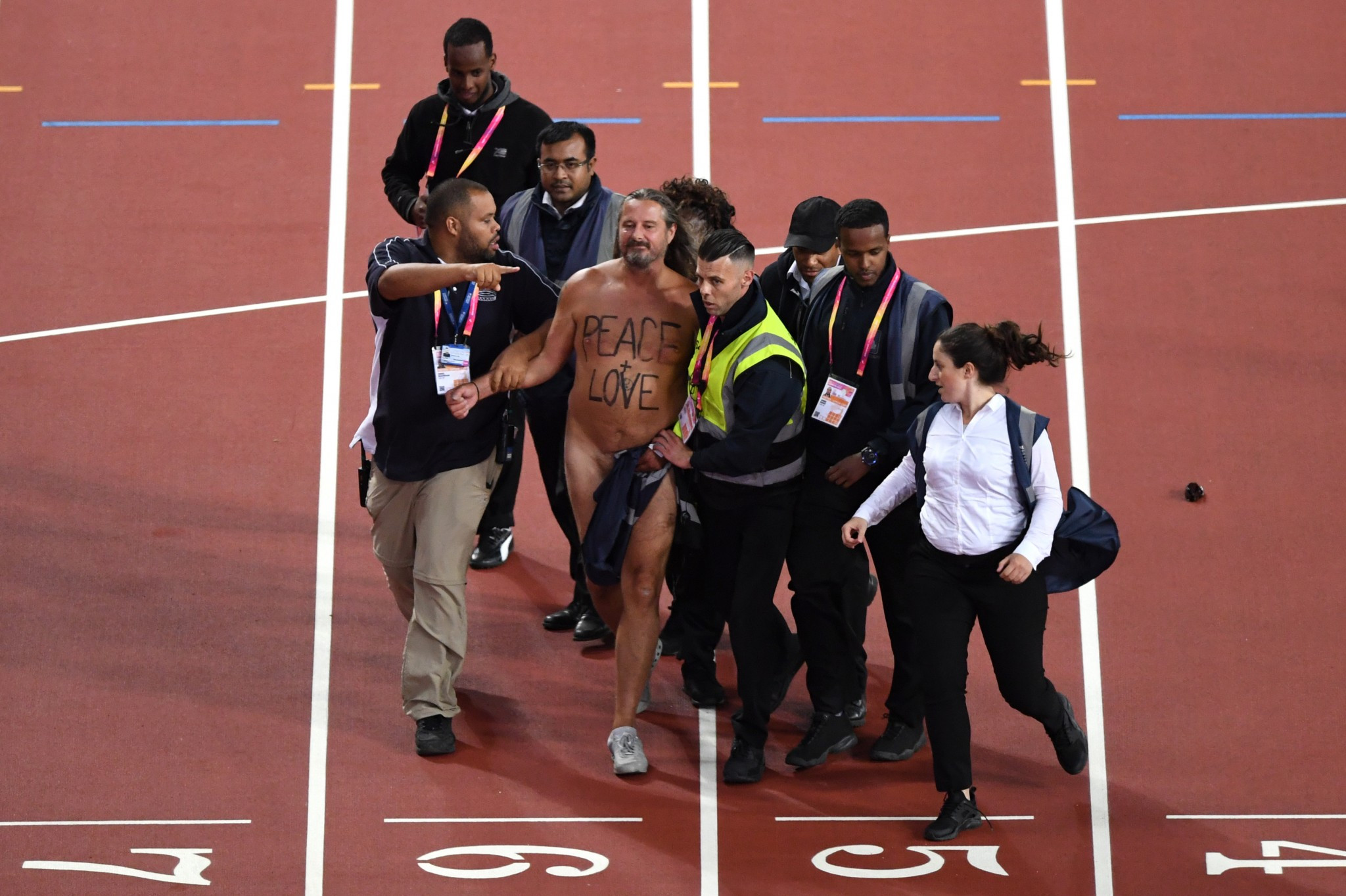 A streaker added to the drama shortly before the 100m final ©Getty Images