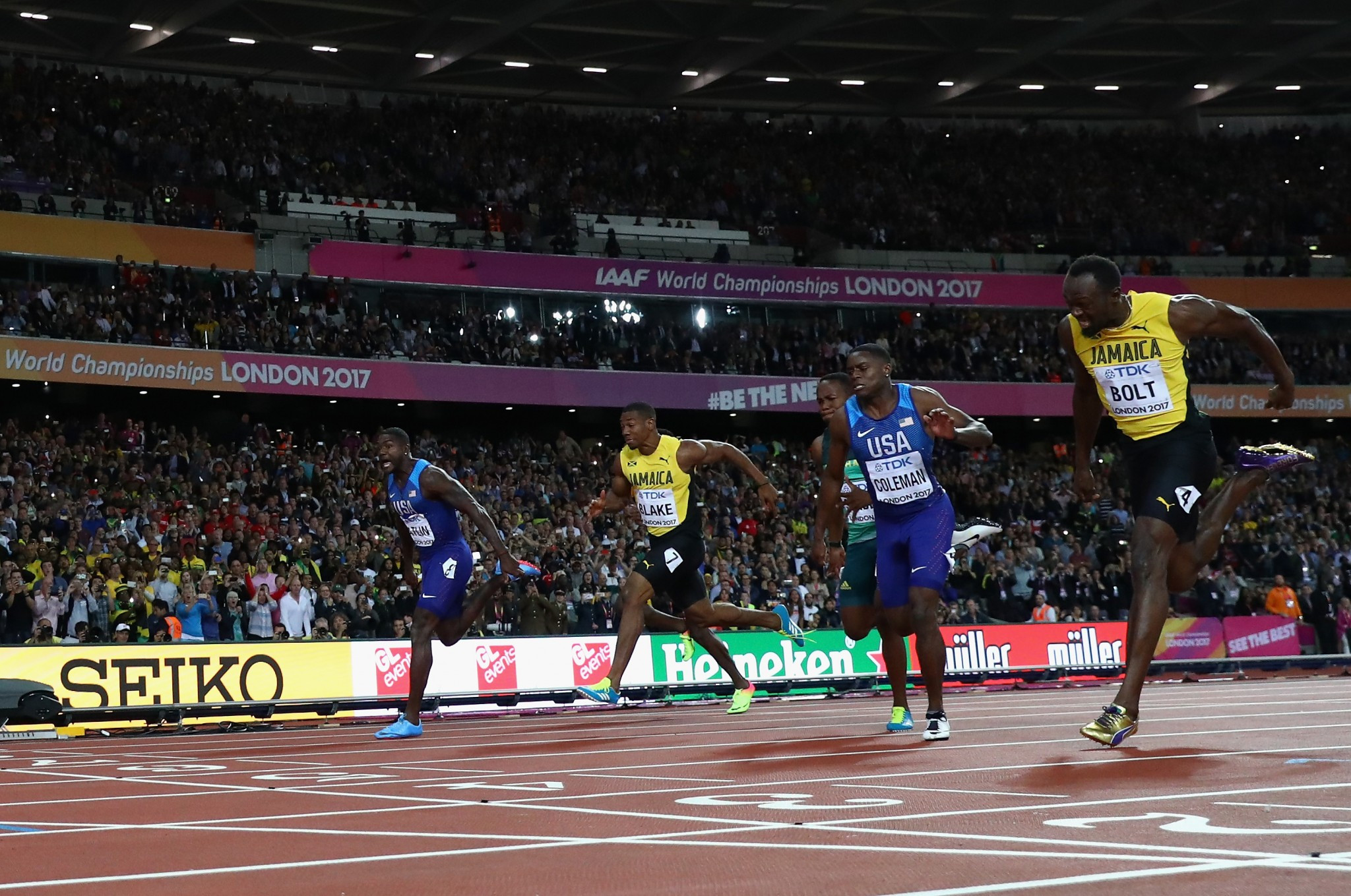 Jamaica's Prime Minister Andrew Holness has called for lifetime bans after Usain Bolt was beaten in the 100m by Justin Gatlin, far left, at the IAAF World Championships ©Getty Images