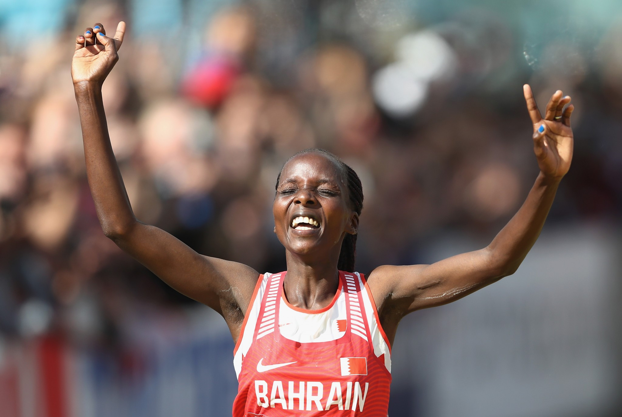 Rose Chelimo of Bahrain won the women's marathon ©Getty Images
