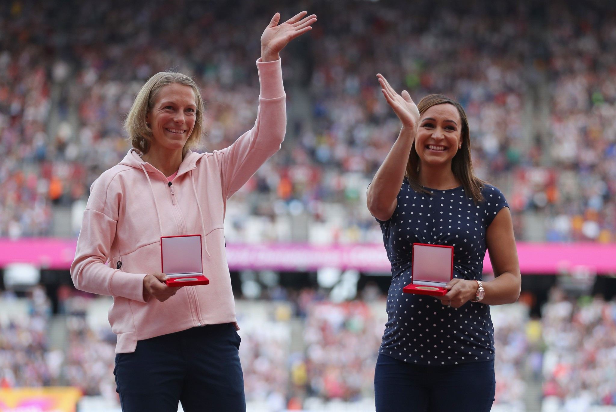 Britain's Jessica Ennis-Hill and Germany's Jennifer Oeser were retrospectively awarded gold and silver heptathlon medals from the 2011 World Championships today ©Getty Images