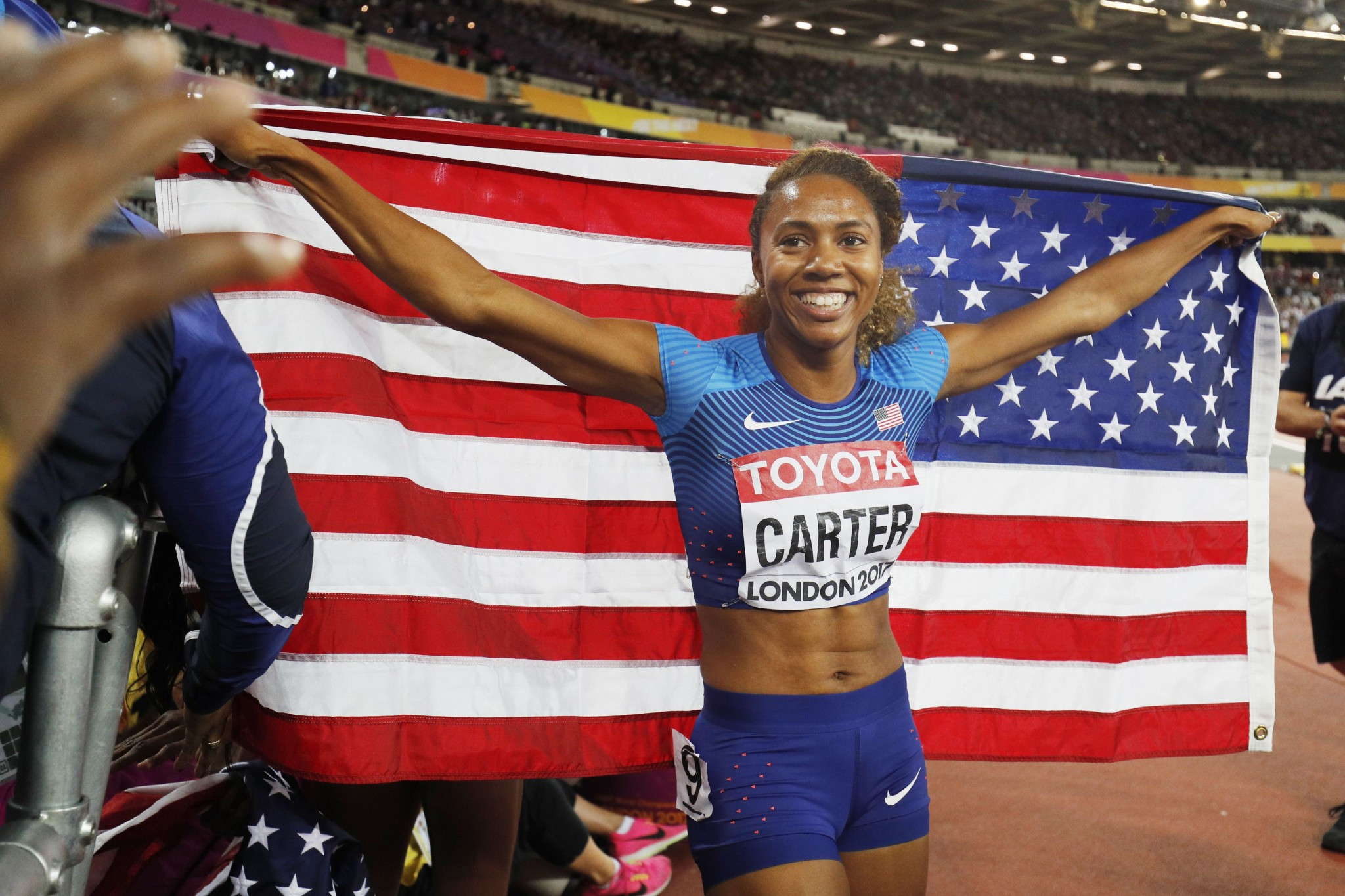 Kori Carter won the 400m hurdles on a night featuring two US 1-2 finishes ©Getty Images