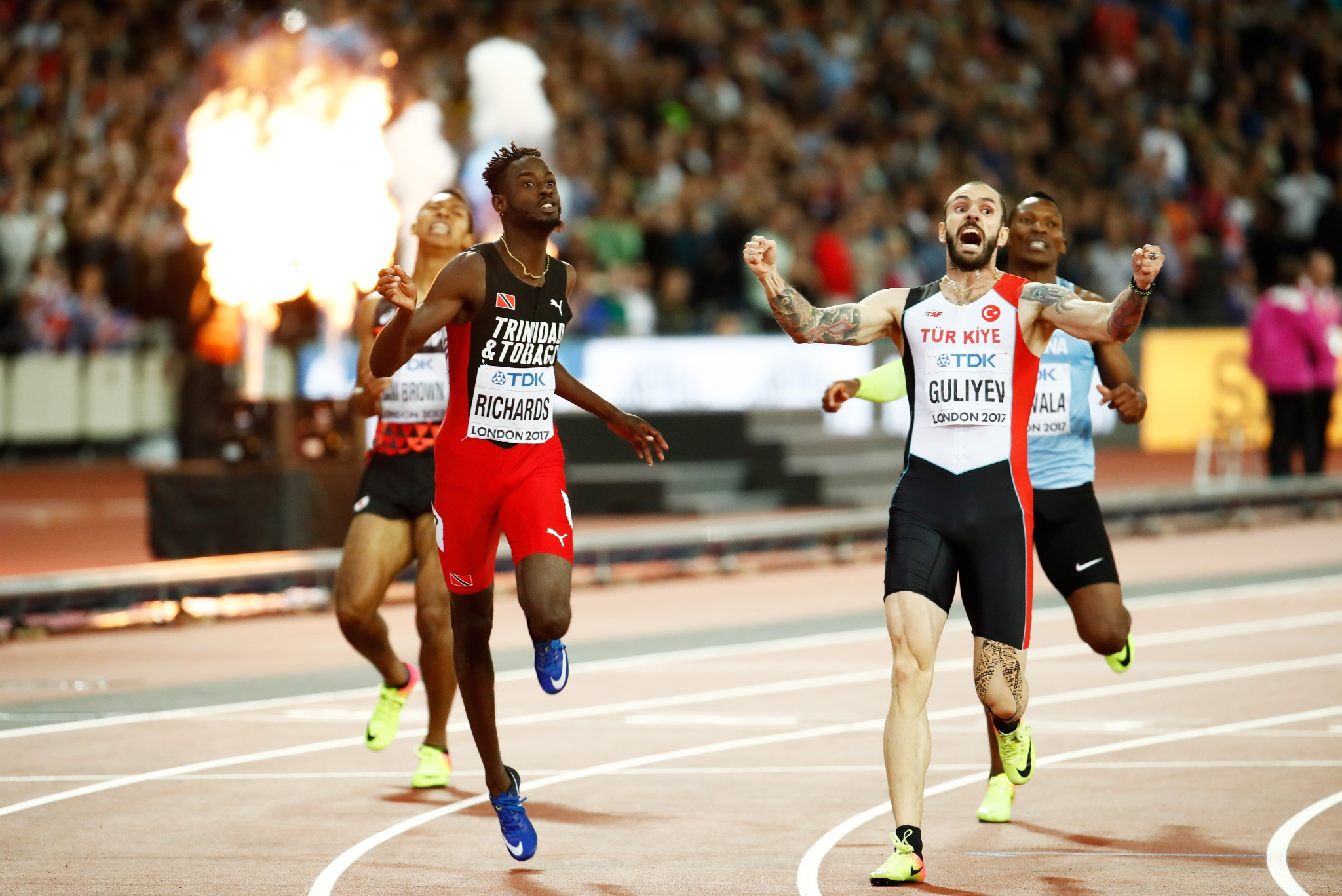 Ramil Guliyev, right, claimed a shock Turkish win in the 200m ©Getty Images