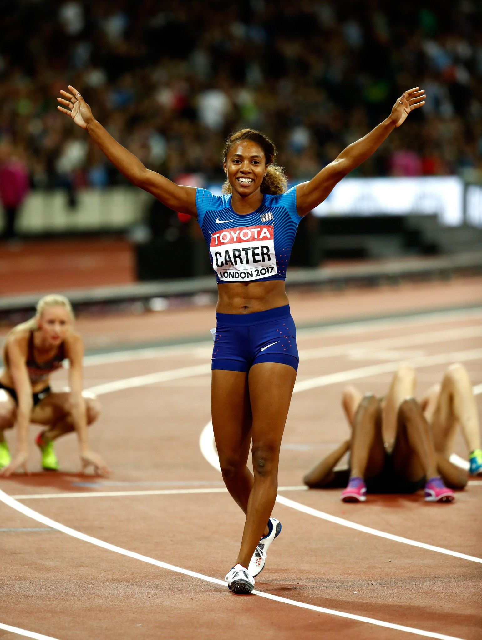 America's Kori Carter was the surprise winner of the 400 metres hurdles in a field which included the Olympic champion, her team-mate Dalilah Muhammad ©Getty Images