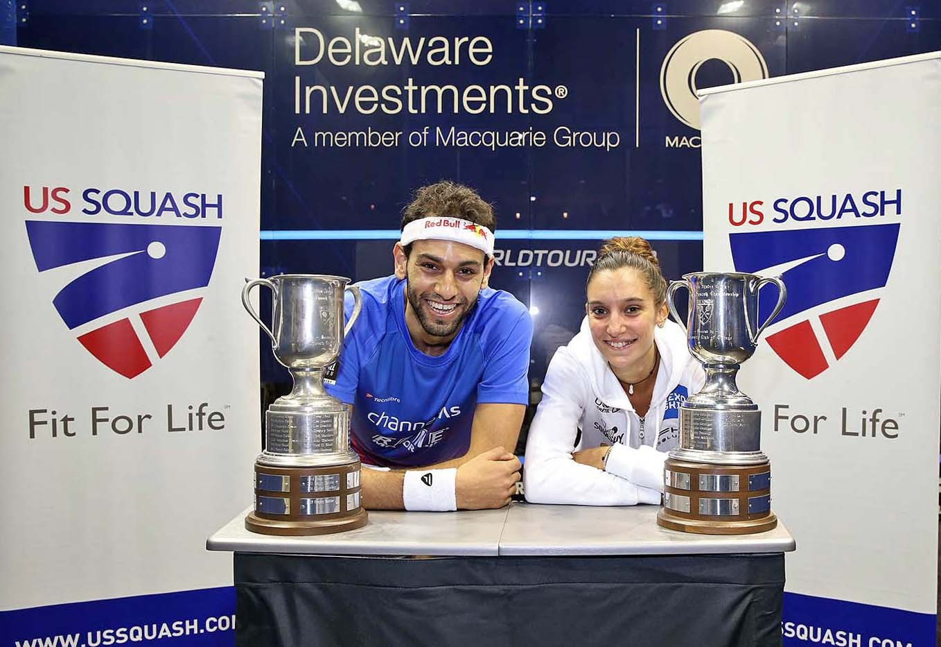Mohamed Elshorbagy, left, and Camille Serme, right, are the reigning champions ©PSA