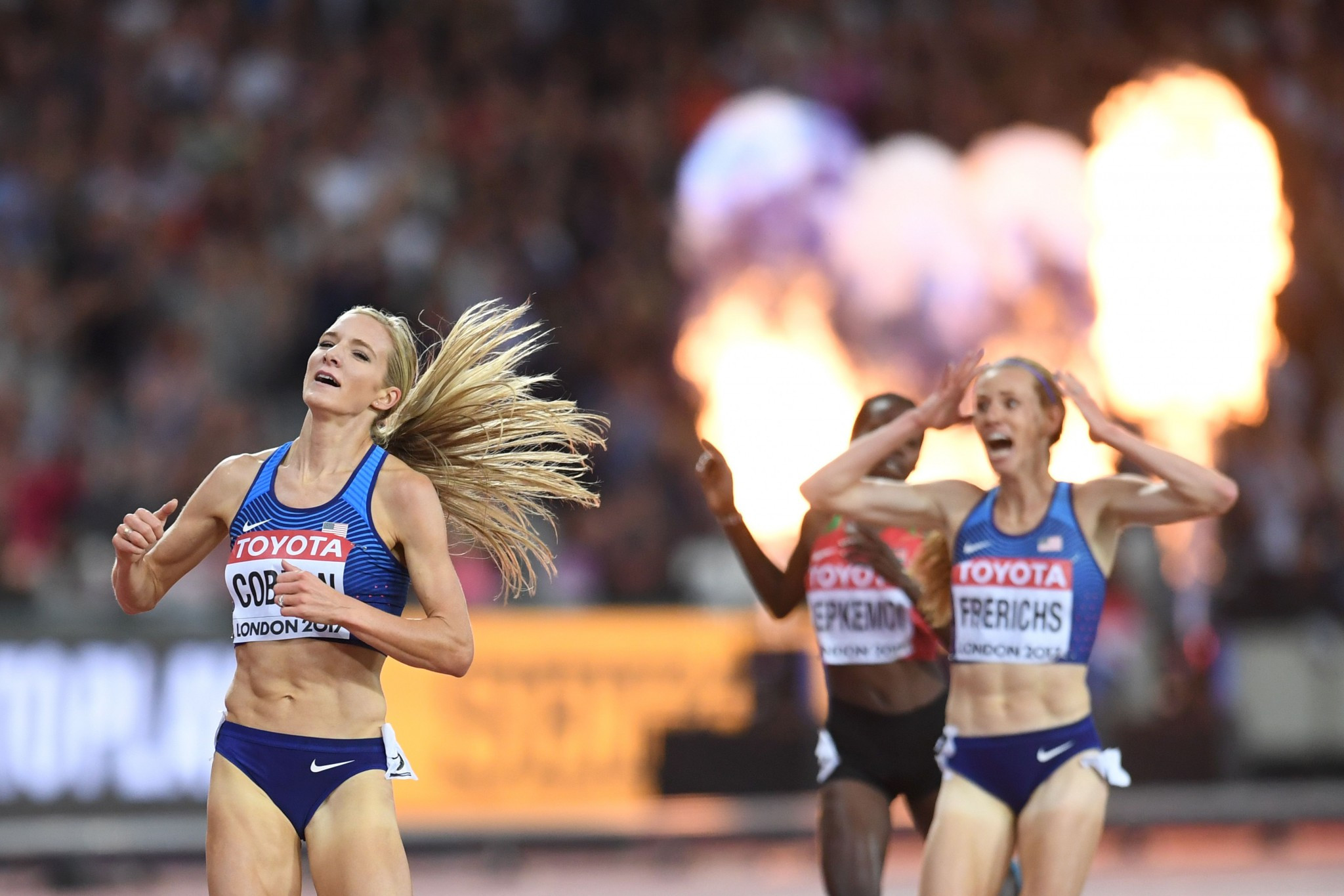 Emma Coburn led home a US 1-2 in the 3,000m steeplechase ©Getty Images