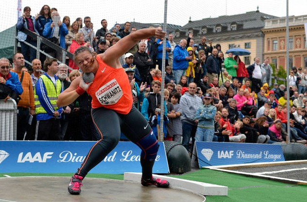 Germany's Christina Schwanitz dominated the shot put in the open air setting of Stockholm's Kungsträdgården square as the Diamond League meeting organisers sought to engage the wider public with athletics events ©Getty Images