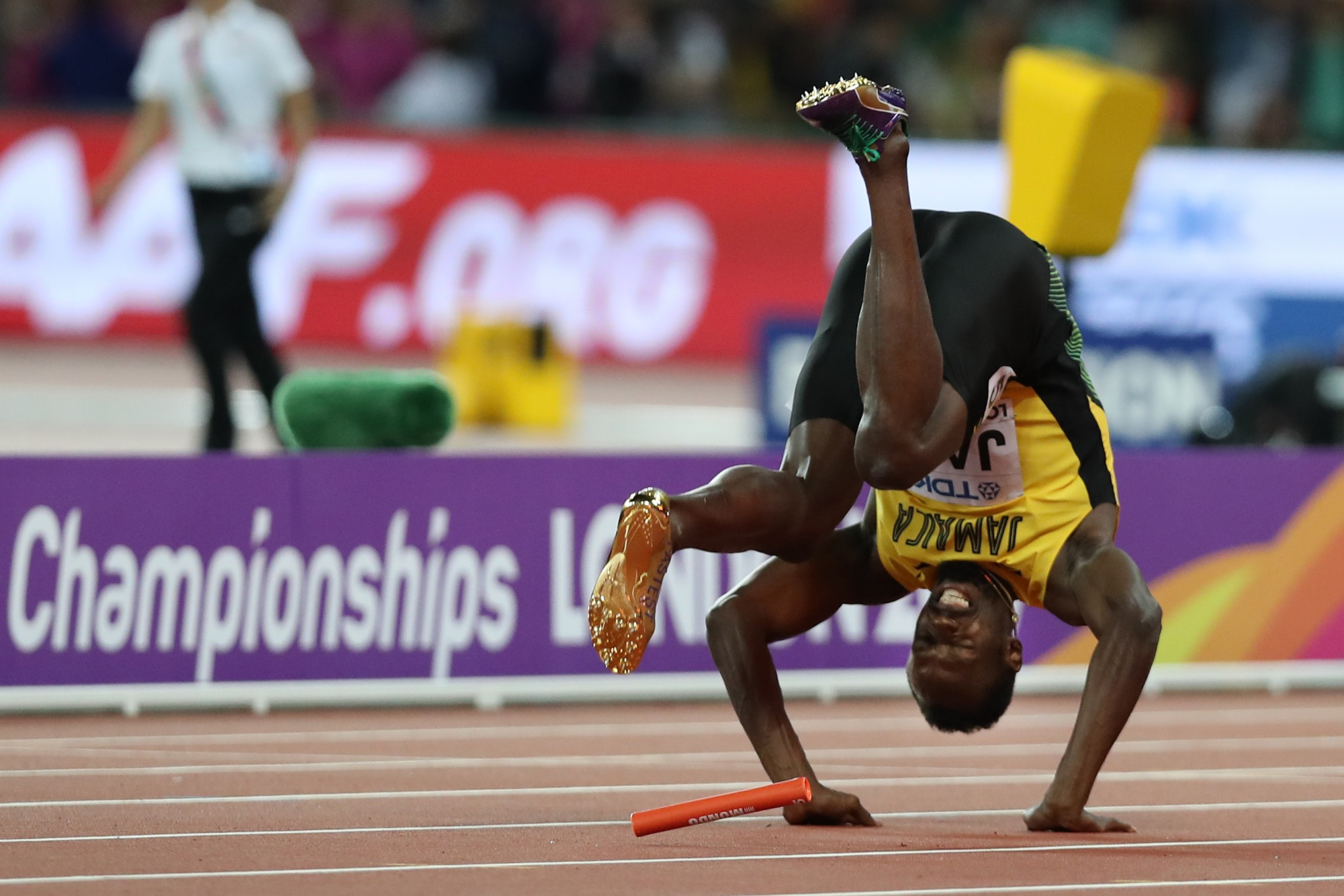 Usain Bolt's fall provided huge drama in the men's 4x100m relay race ©Getty Images