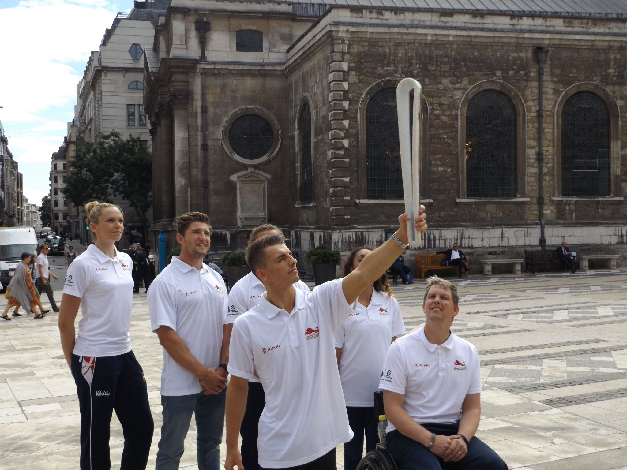 Max Whitlock surrounded by other England team members ©Philip Barker