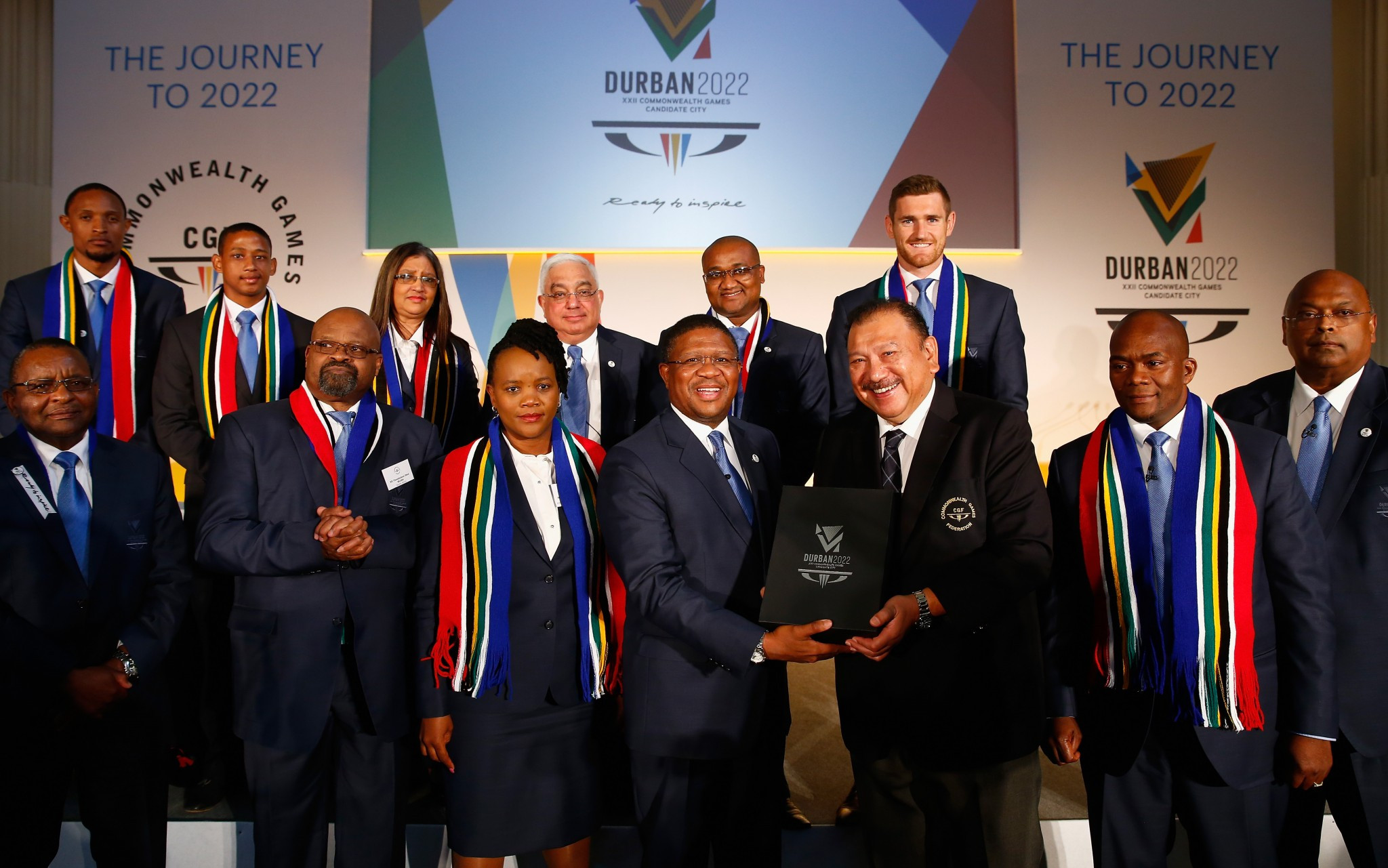 Tubby Reddy, far right, led Durban's successful bid for the 2022 Commonwealth Games only for the South African city to be later stripped of the event after failing to meet a series of financial deadlines ©Getty Images