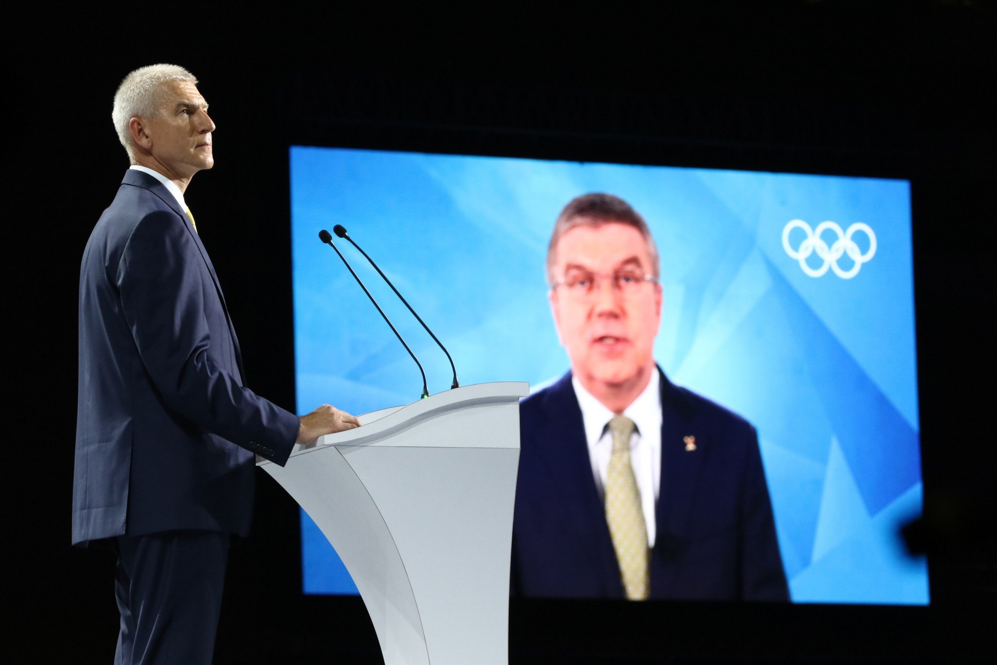 FISU President Oleg Matytsin, left, and IOC President Thomas Bach, right, both delivered speeches ©Taipei 2017
