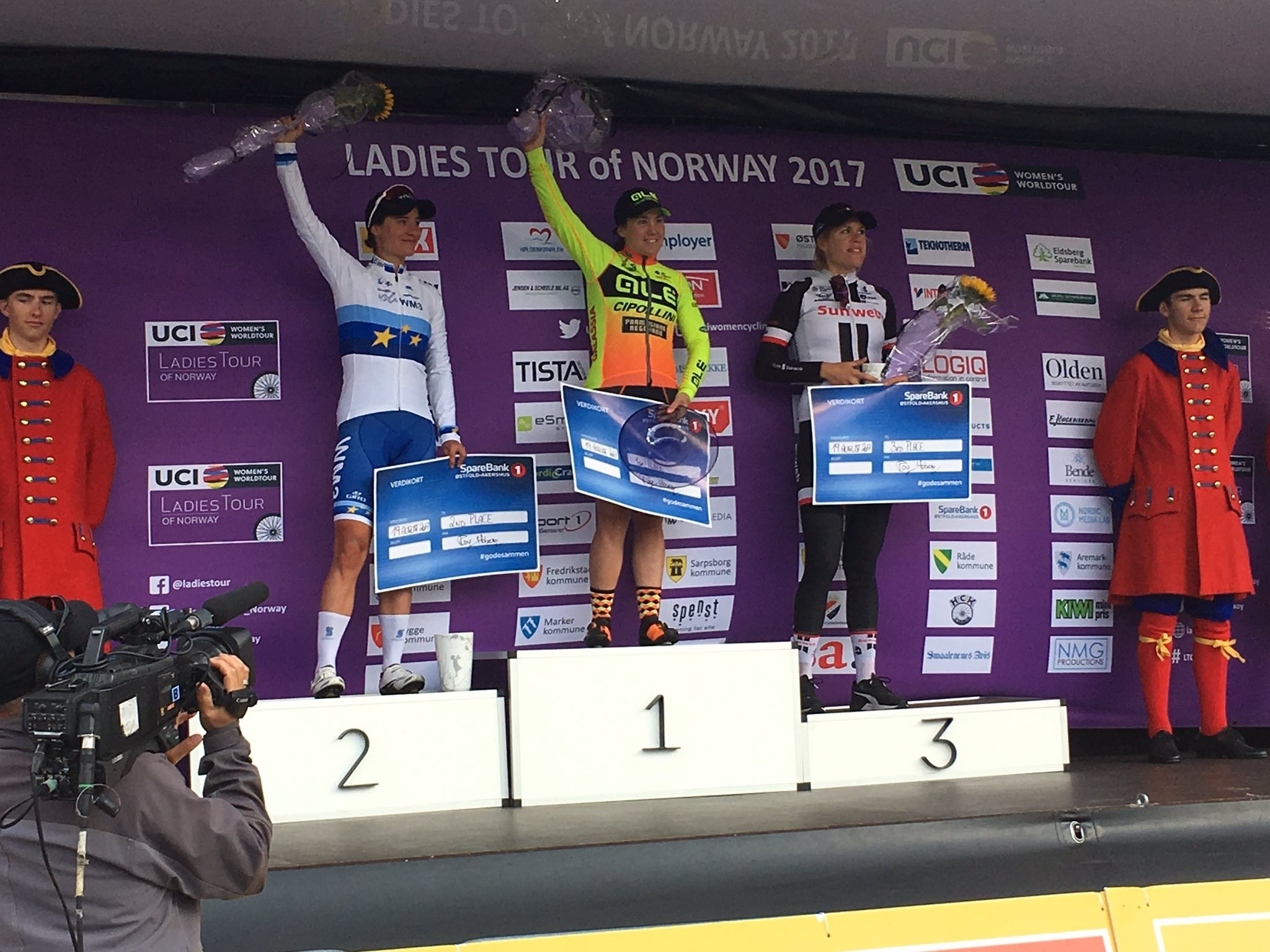Chloe Hosking topped the stage podium today after a bridge caused drama ©Ladies Tour of Norway/Twitter