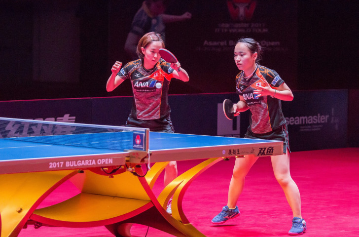 Japan's Kasumi Ishikawa, right, won gold with her doubles partner Mima Ito before beating her to win the women's singles ©ITTF