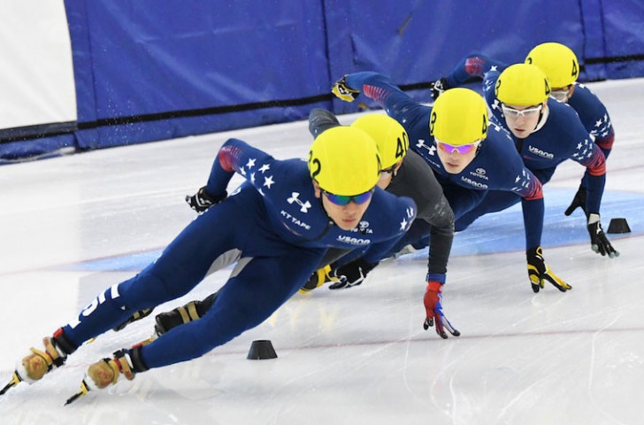 Action from the US Speedskating World Cup short track trials at the Utah Oval. A ten-strong team for the season has been named ©Getty Images