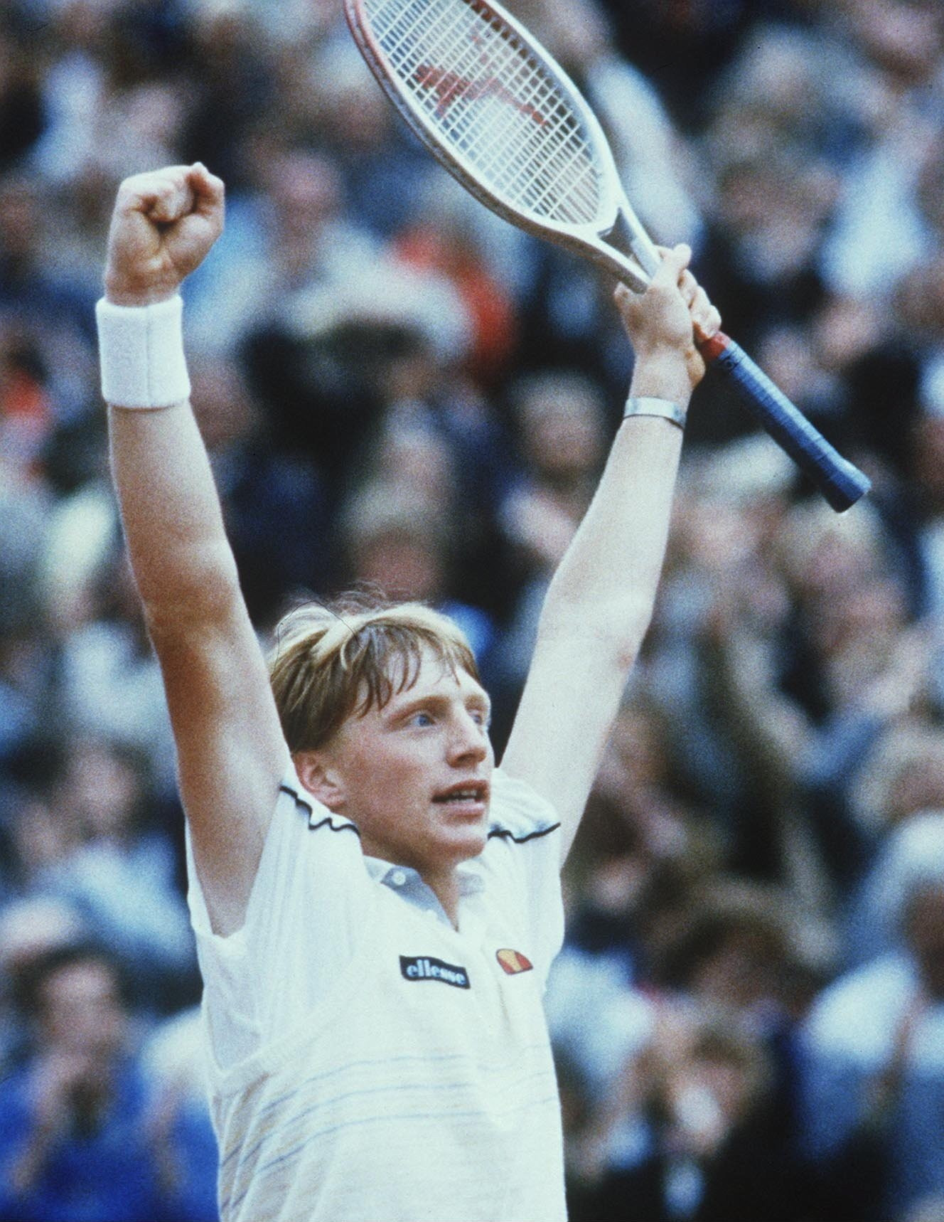 Boris Becker celebrates winning Wimbledon aged 17 in 1985 ©Getty Images